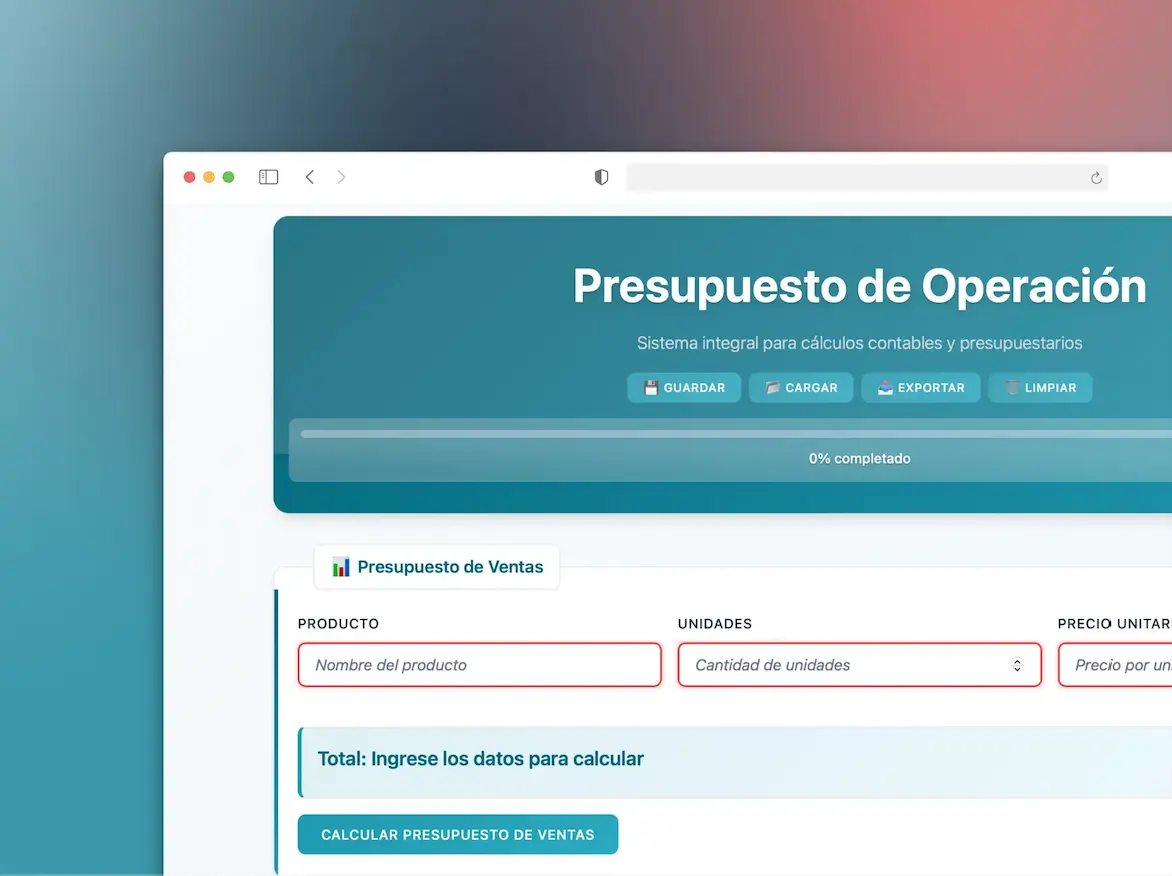 Captura de pantalla del proyecto Software Presupuesto de Operación
